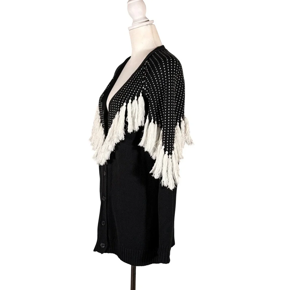 Vintage Y2K 90s Fringe Cardigan Sweater M Retro Gothic Western Coastal Casual
